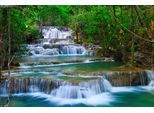 Papermoon Fototapete »WASSERFALL-BÄUME FLUSS SEE STEINE BLUMEN BERGE SONNE«