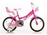 Dino Kinderfahrrad Mädchenfahrrad 14 Zoll, 1 Gang, mit Stützrädern, Korb und Puppensitz, rosa