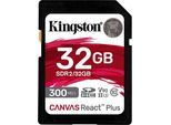 Kingston Canvas React Plus SD 32GB Speicherkarte (32 GB, Class 10, 300 MB/s Lesegeschwindigkeit), schwarz