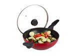 relaxdays Wok Rote Wokpfanne mit Deckel