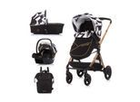 Chipolino Kinderwagen Elite 3 in 1, Autositz, klappbar, Tragetasche, Sportsitz schwarz weiß