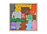 Moni Kinder Puzzle Tiere 3002 Holz, Sortierspiel, Farbpuzzle, 14 bunte Tiere bunt