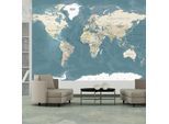 Papier peint carte du monde vintage - 150 x 105 cm - Blanc et Beige