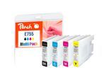 Peach E754/755/756 4 XL Druckerpatronen XL (bk, c/m/y) ersetzt Epson T755XL für z.B. Epson WorkForce Pro WF -6530 MFP, Epson WorkForce Pro WF -8090