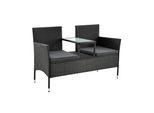 Juskys Polyrattan Gartenbank Monaco schwarz - 2-Sitzer Bank mit Tisch & Kissen - 133×63×84 cm