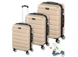Veska Hartschalenkoffer Kofferset "Nizza" 3 teilig mit TSA Zahlenschloss 4 Rollen ABS-Hartschale, Reisekoffer Trolley Rollkoffer Koffer - champagner