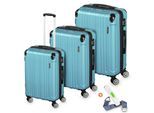 Veska Hartschalenkoffer Kofferset "Madrid" 3 teilig mit TSA Zahlenschloss 4 Rollen ABS-Hartschale, Reisekoffer Trolley Rollkoffer Koffer - nebelblau