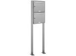 Al Briefkastensysteme - 2er Edelstahl Standbriefkasten Anlage Freistehend - Edelstahl und Aluminiumgrau ral 9007