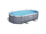 BESTWAY Framepool Bestway Power Steel Oval Frame Pool Set 488 x 305 (Komplett-Set), Sicherheitsleiter, grau