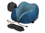 Nackenstützkissen Reise Nackenkissen, Memory Foam Stoff Ergonomisches Nackenstützkissen, zggzerg, Set, blau