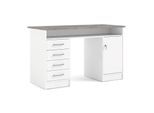 Ebuy24 - Plus Schreibtisch mit 1 Regal, 4 Schubladen und 1 Tür mit Schloss, weiß / Beton Dekor.