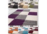 Stilvoller Hochflor-Teppich mit zeitgemäßem Karo-Muster, Shaggy-Teppich