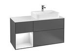 Villeroy und Boch Finion Waschtischunterschrank G392HFMT 120cm, Abdeckplatte black matt, Emotion, Regal links Gold matt, White matt lacquer