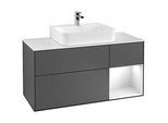 Villeroy und Boch Finion Waschtischunterschrank G172GFHB 120cm, Abdeckplatte black matt, Emotion, Regal rechts Glossy white lacquer, Peony Matt