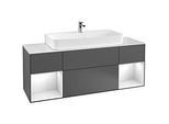 Villeroy und Boch Finion Waschtischunterschrank F212MTHH 160cm, Abdeckplatte black matt, Regale White matt lacquer, Sand Matt Lacquer