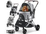 LOVPET® Hundewagen 3in1 Hundebuggy bis 32kg Hundebox Transporttasche faltbar klappbar Große Räder Netzfenstern Regenschutzabdeckung Becherhalter Kuscheldecke Katzenbuggy Jogger Buggy für Haustiere