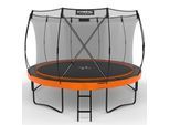 KINETIC SPORTS Trampolin Outdoor 'Ultimate Pro' Ø 244/305/366/427 cm – Kindertrampolin mit Leiter, Gartentrampolin im Kürbis-Design, bis zu 160 kg Sunset Orange Ø 366 cm