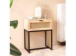 Nachtkonsole Massivholz Rattan Nachttisch Schublade Nachtkästchen Boxspringbett