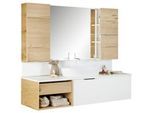 Moderano Badezimmer , Weiß, Eichefarben , Glas, Holzwerkstoff , 2 Schubladen , 180 cm , hängend, planbar nach Maß, erweiterbar , Badezimmer, Badmöbelsets & -serien, Badmöbel-sets