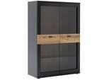 Novel Highboard , Grau, Schwarz, Eichefarben , Metall , furniert, massiv , 3 Fächer , 90x134x37 cm , Beimöbel erhältlich , Wohnzimmer, Wohnwände, Wohnwand-Serien