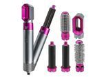 Electric Hair Styler Hair Dryers 5 In 1 Hair Curler Automatic Hair Straighteners Blow Dryer Brush Dry & Wet Curling Iron Set(color:rose Red)