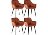 CLP 4er Set Esszimmerstühle Emia Mit Samtbezug I Polsterstuhl Mit Metallgestell I Küchenstuhl Mit Bodenschonern