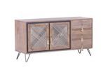 Mid.you Sideboard , Anthrazit, Naturfarben , Holz, Metall, Holzwerkstoff , Mangoholz , massiv , 2 Fächer , 3 Schubladen , 130x67x40 cm , Holzmöbel, Kommoden Holz, Sideboards Holz