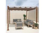Pergola MCW-L42, Garten Pavillon Terrassenüberdachung, stabiles 7cm-Metall-Gestell 3x3m Bambus-Optik ~ taupe-braun