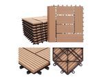 WPC Bodenfliese Sarthe + Abschluss, Holzoptik Balkon/Terrasse, 11x je 30x30cm = 1qm Premium ~ teak versetzt