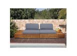 Garten-Garnitur MCW-L28, Lounge-Set Sitzgruppe Lounge-Sessel Sofa, Spun Poly Akazie Holz MVG ~ Polster dunkelgrau