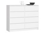 Commode Akord K120 Blanche 120 cm 8 tiroirs façade Blanche 120x40x99 cm