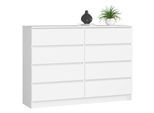 Commode Akord K140 Blanche 138 cm 8 tiroirs façade Blanche 138x40x99 cm