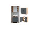 Vicco Waschtischunterschrank Ilias Badschrank Badezimmerschrank Waschbeckenunterschrank Unterstellschrank Eiche Anthrazit