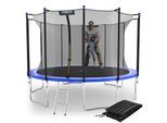 KINETIC SPORTS Trampolin Outdoor 'Salto Plus' Ø 183/244/305/366/400/430/490 cm - Komplett-Set für Kinder, USA Sprungtuch, Netz, Randpolster, Leiter - bis zu 160kg Blau-2 Ø 366 cm Ø 366 cm, Blau-2