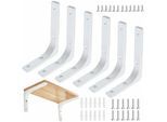 6pcs Equerre Etagere Murale Blanche Equerre Fixation Etagere Support Étagère Murale Métal Equerre Murale Charge Lourde avec Vis pour Déco Cuisine