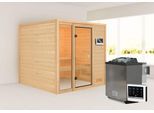 Karibu Sauna "Aachen" SET naturbelassen mit Ofen 9 kW Bio ext. Strg. Strg.