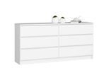 Grande Commode pour le salon Akord K160 Blanche 160 cm 6 tiroirs façade Blanche 160x40x77 cm