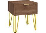 Table de chevet table de nuit avec tiroir table d'appoint - pieds en épingle à cheveux acier doré - dim. 39,5L x 41l x 49H cm marron - Marron