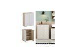 Vicco Badschrank Badezimmerkommode Badezimmermöbel Edge Eiche Weiß modern 60x80 cm Badezimmer Schrank Badmöbel 2 Türen 3 Fächer