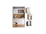 Vicco Schubunterschrank Küchenschrank Küchenmöbel Fame-Line Eiche Weiß modern 60 cm Küche Einbauküche Drehtür Schublade Einlegeboden Blende Küchenzeile Hochglanz