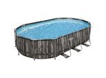 Bestway Pool SET Power Steel 5611R , Schwarz, Dunkelgrau , Metall, Kunststoff , Holz , 366x122x610 cm , RoHS , Freizeit & Co, Pools & Wasserspass, Aufstellpools