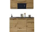 Pantryküche BASIC BY BALCULINA "Jazz Singleküche", beige (front: artisan eichefarben, korpus: anthrazit, arbeitsplatte: metallic graubraun), B:160cm T:60cm, Komplettküchen-Sets, Küchenzeile, Breite 160 cm, wahlweise mit E-Geräten und Mikrowelle