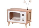 Katzenhöhle TV-Design mit Spielbällen, Jute-Fläche & Plüschkissen