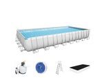 Bestway® Power Steel™ Frame Pool Komplett-Set mit Sandfilteranlage 956 x 488 x 132 cm, lichtgrau, eckig