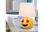 Lampe de table en céramique pour chambre lampe de chevet lampe de salon lampe de table moderne, emoji aux yeux de coeur jaune, textile blanc, douille