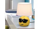Lampe de chevet lampe de table en céramique pour chambre salon lampe lampe de table moderne, Emoji avec lunettes de soleil jaune, textile blanc, 1x