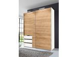 Schwebetürenschrank WIMEX "Level by fresh to go", weiß (weiß, plankeneichefarben), B:250cm H:236cm T:65cm, Schränke, Schwebetürenschrank