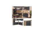 Vicco Eckküche R-Line 247x237 cm Schwarz Beton Eiche ohne Arbeitsplatte