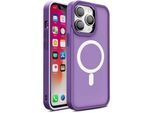 Coque magnétique avec MagSafe pour iPhone 15, trous pour lanière violets