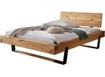 Home affaire Massivholzbett »Ultima«, aus Holz in Balken-Optik mit Holz/Metall Kufe